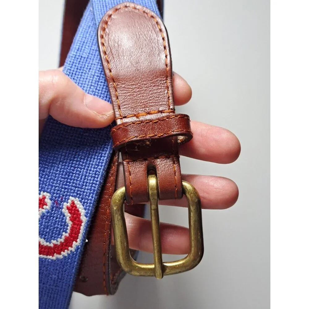 Smathers & Branson Cubs  Hand-Stitched Needlepoint Leather Belt Blue Size 44 Men - Picture 3 of 13